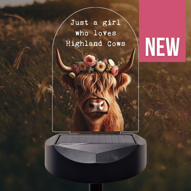 'Just a girl who loves Highland Cows' Highland Cow Solar Stake