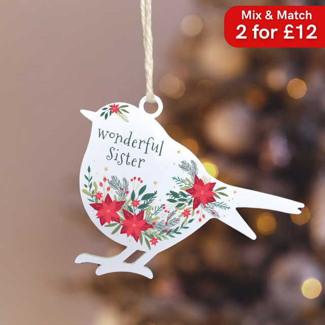 'Wonderful Sister' - White Robin Hanging Decor