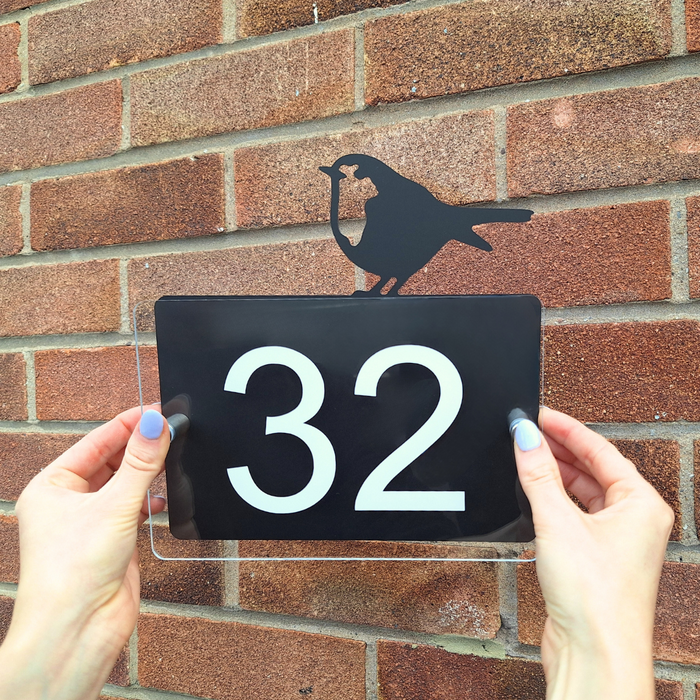 Acrylic Robin House Number Sign