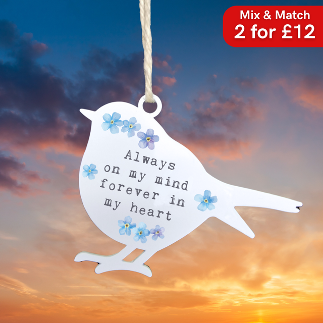 'Always on my mind, Forever in my heart' - White Robin Hanging Decor