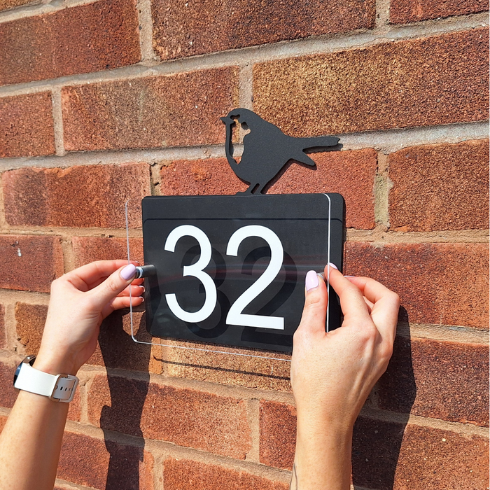 Acrylic Robin House Number Sign