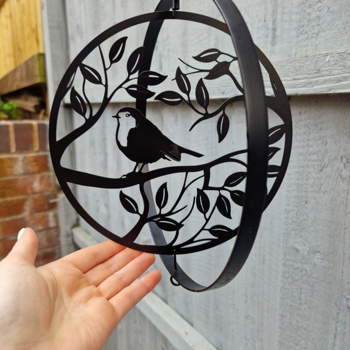 Robin in Tree Hanging Silhouette Orbit Spinner