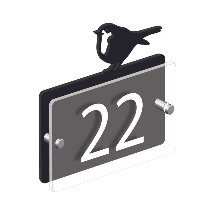 Acrylic Robin House Number Sign