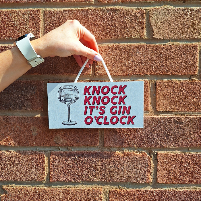 'Knock Knock It's Gin O'Clock' Small Printed Plaque