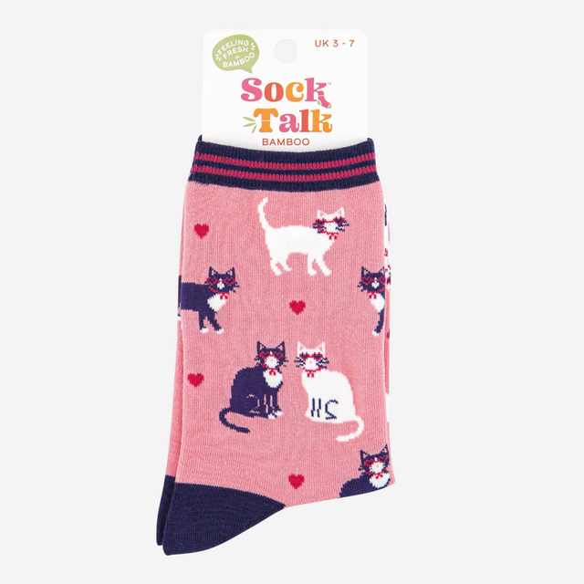 Cats in Love Pink Women's Bamboo Socks