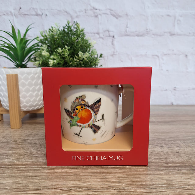 Bug Art Christmas Robin China Mug