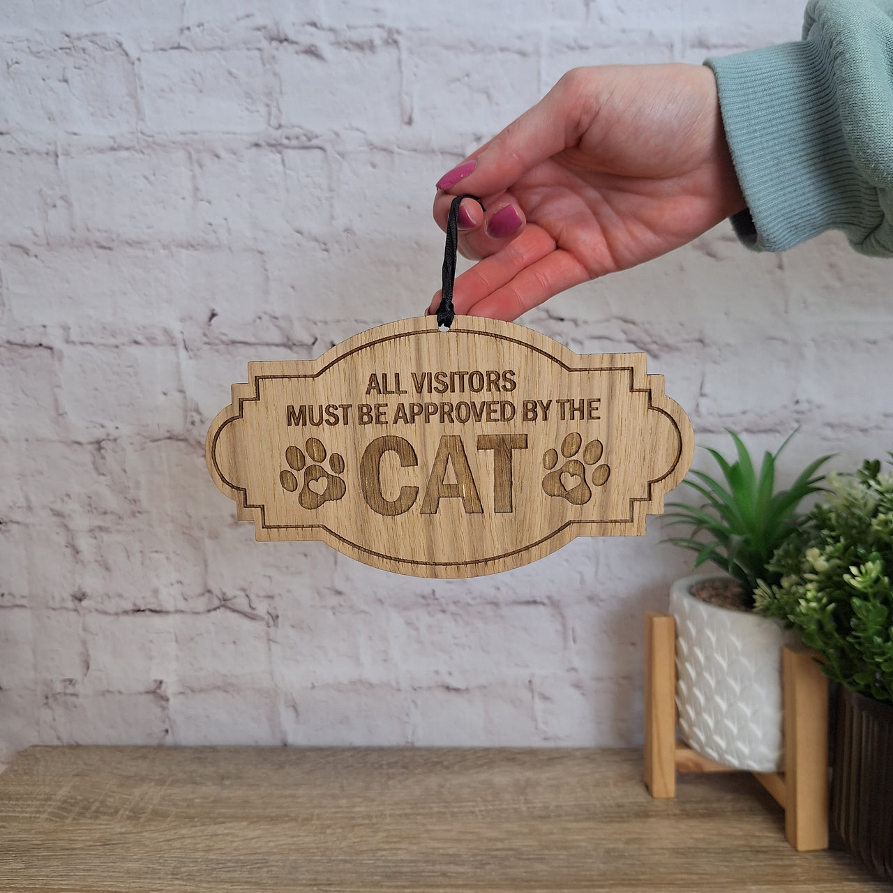 'Approved By The Cat' Oak Plaque