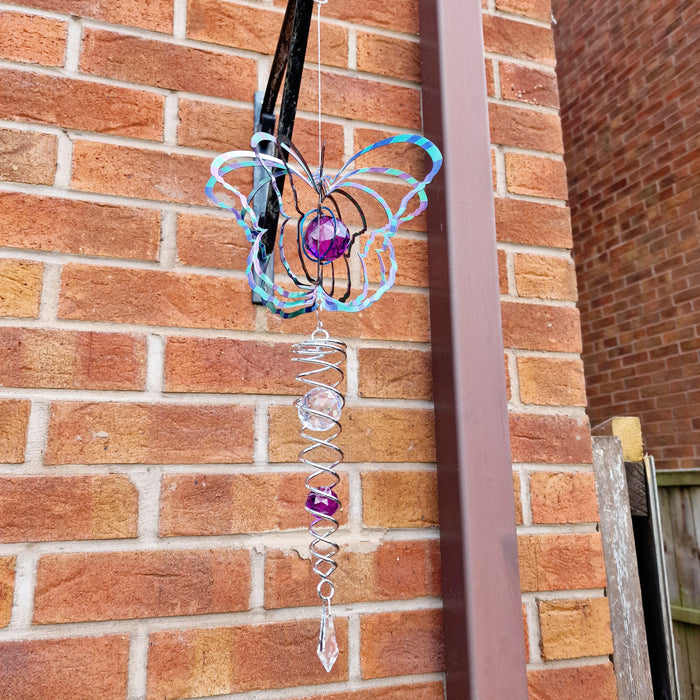 Butterfly Crystal Wind Spinner with a Crystal Tail