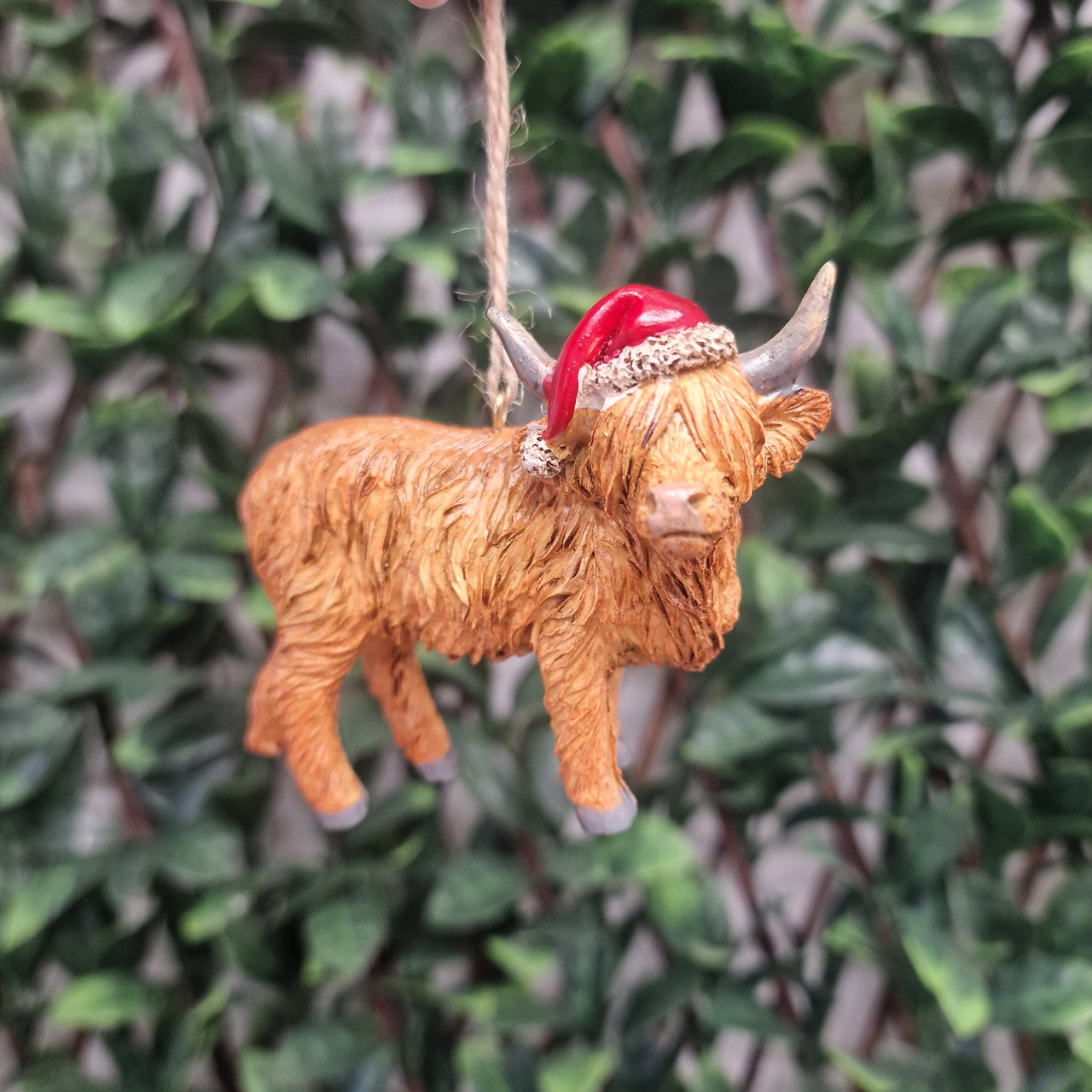 Highland Cow with Xmas Hat Tree Decoration