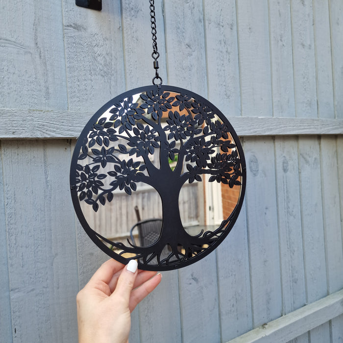 Black Tree of Life Hanging Mirror Silhouette