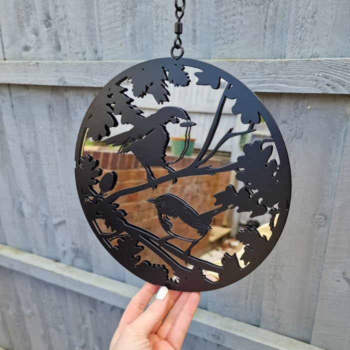 Black Robin & Wren Hanging Mirror Silhouette