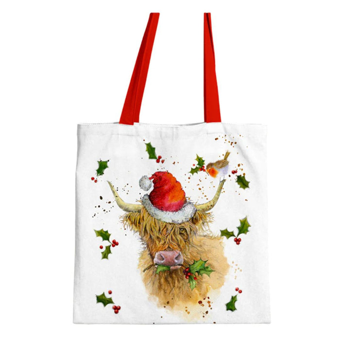 Christmas Highland Cow Zip Up Cotton Bag