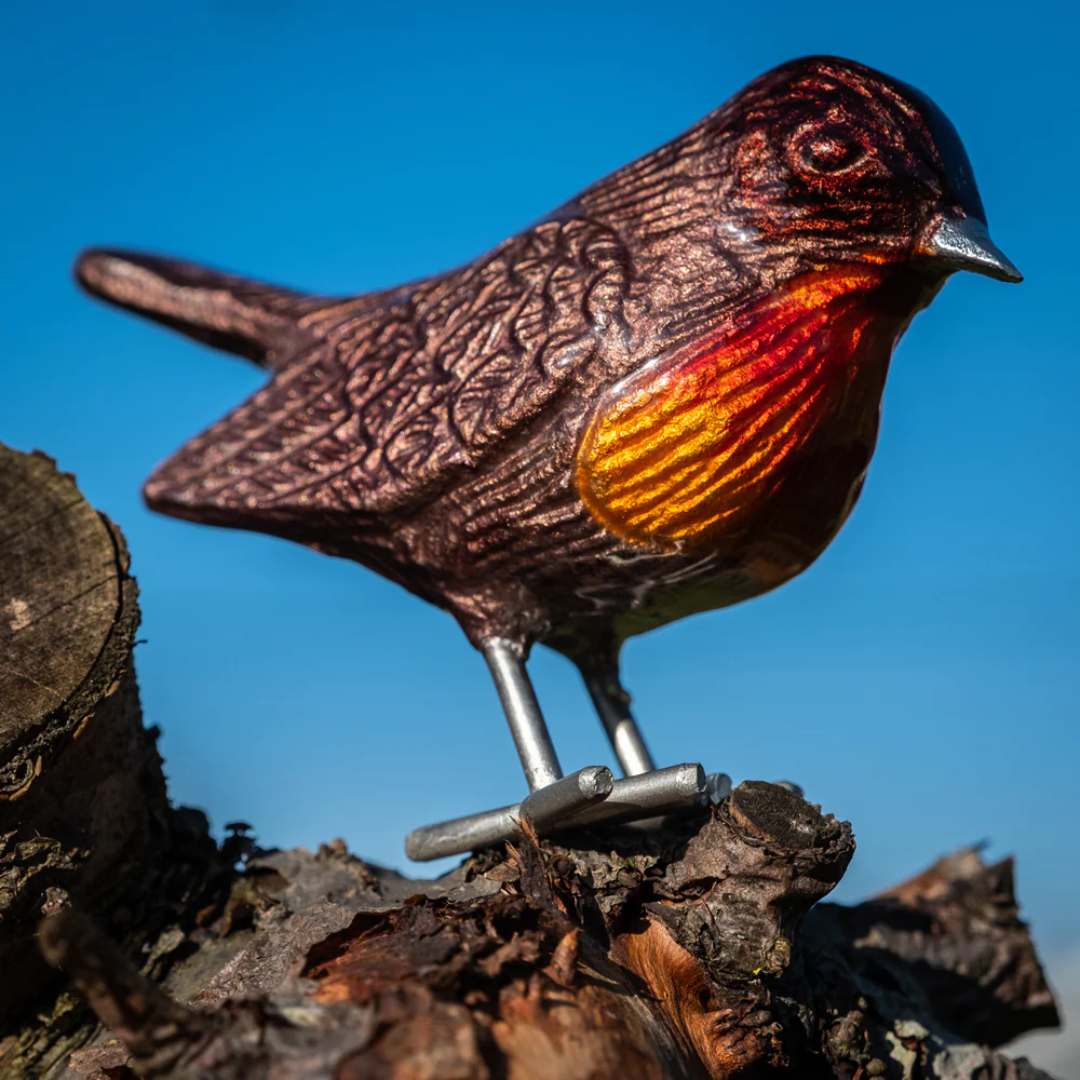 Brushed Brown Red Breast Robin Pot Stake