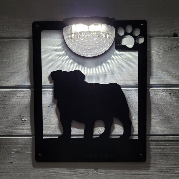 English Bulldog Solar Light Wall Plaque