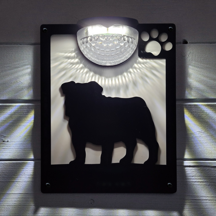 English Bulldog Solar Light Wall Plaque