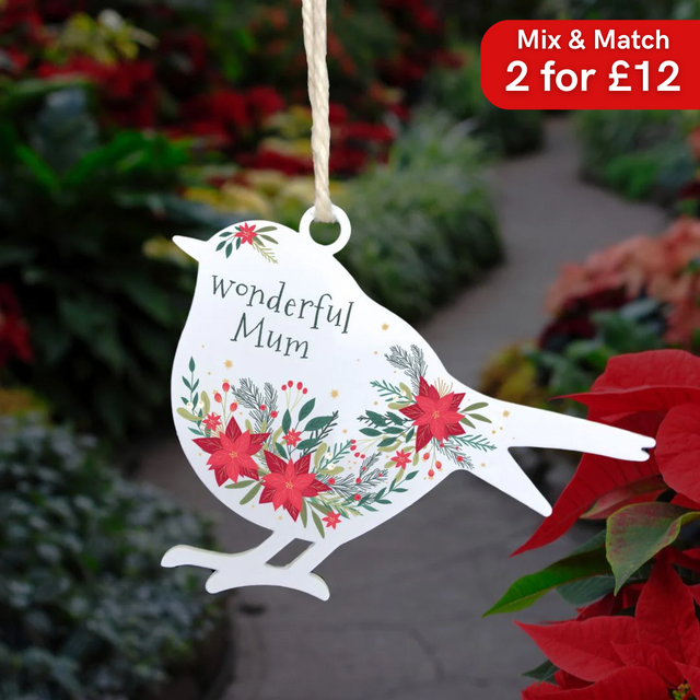 'Wonderful Mum' - White Robin Hanging Decor