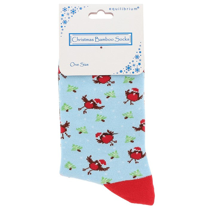 Ladies Christmas Bamboo Socks Robins