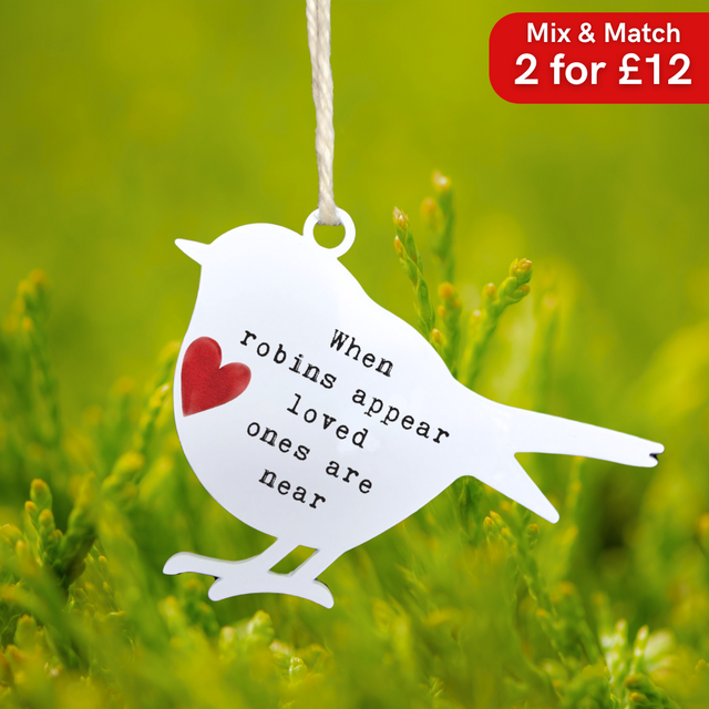 'When Robins Appear Loved Ones Are Near' - White Robin Hanging Decor