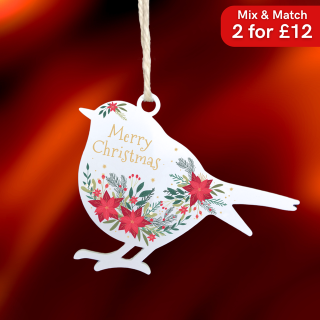 'Merry Christmas' - White Robin Hanging Decor