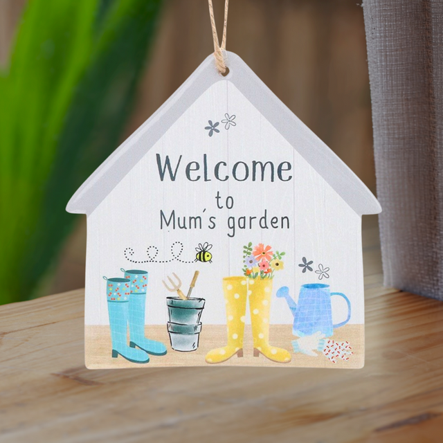 'Welcome to Mum's garden' Happy Garden Hanging House Plaque