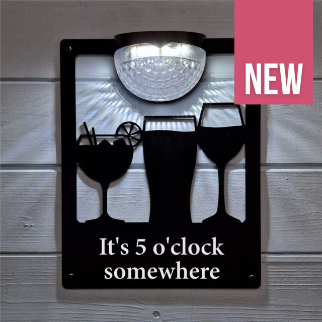 'It's 5 O'clock Somewhere' Drinks Solar Light Wall Plaque