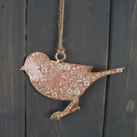 Pink Metal Floral Bird Hanger