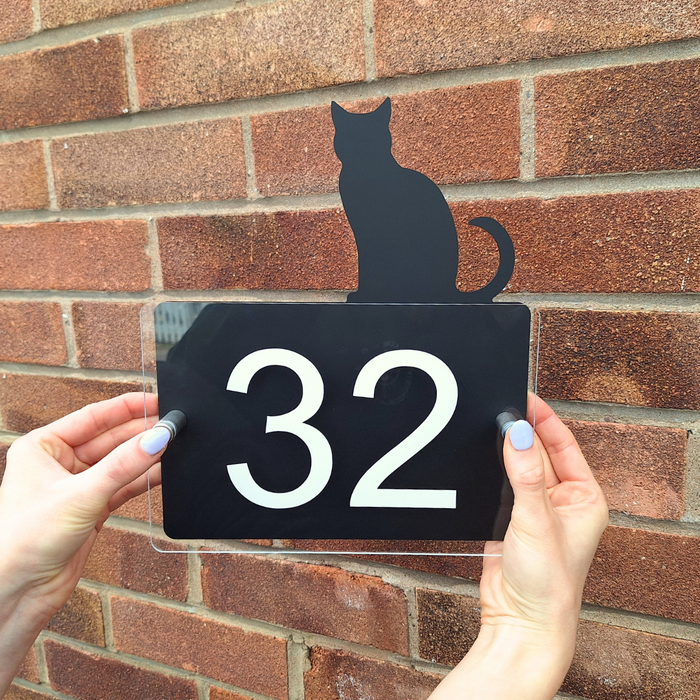 Acrylic Cat House Number Sign