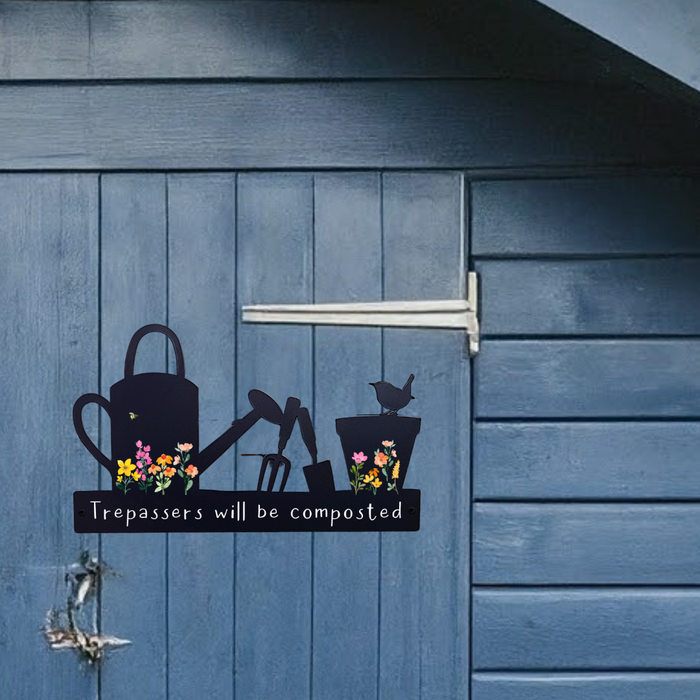 'Trespassers will be composted' Large Garden Wall Art