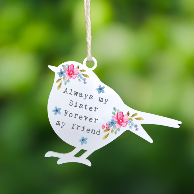 'Always my sister, Forever my friend' - White Robin Hanging Decor