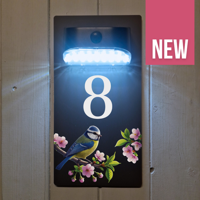 Blue Tit Motion Sensor Solar House Number Sign