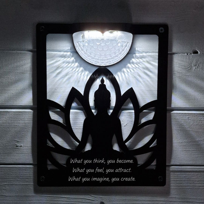 'What you think, you become..' Buddha Solar Light Wall Plaque