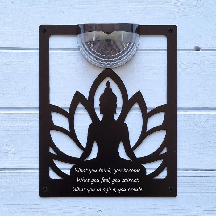 'What you think, you become..' Buddha Solar Light Wall Plaque