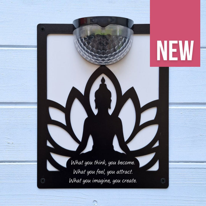 'What you think, you become..' Buddha Solar Light Wall Plaque