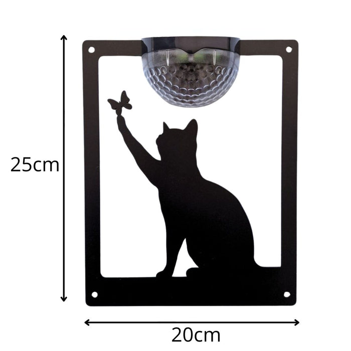 Cat with Butterfly Solar Light Wall Plaque