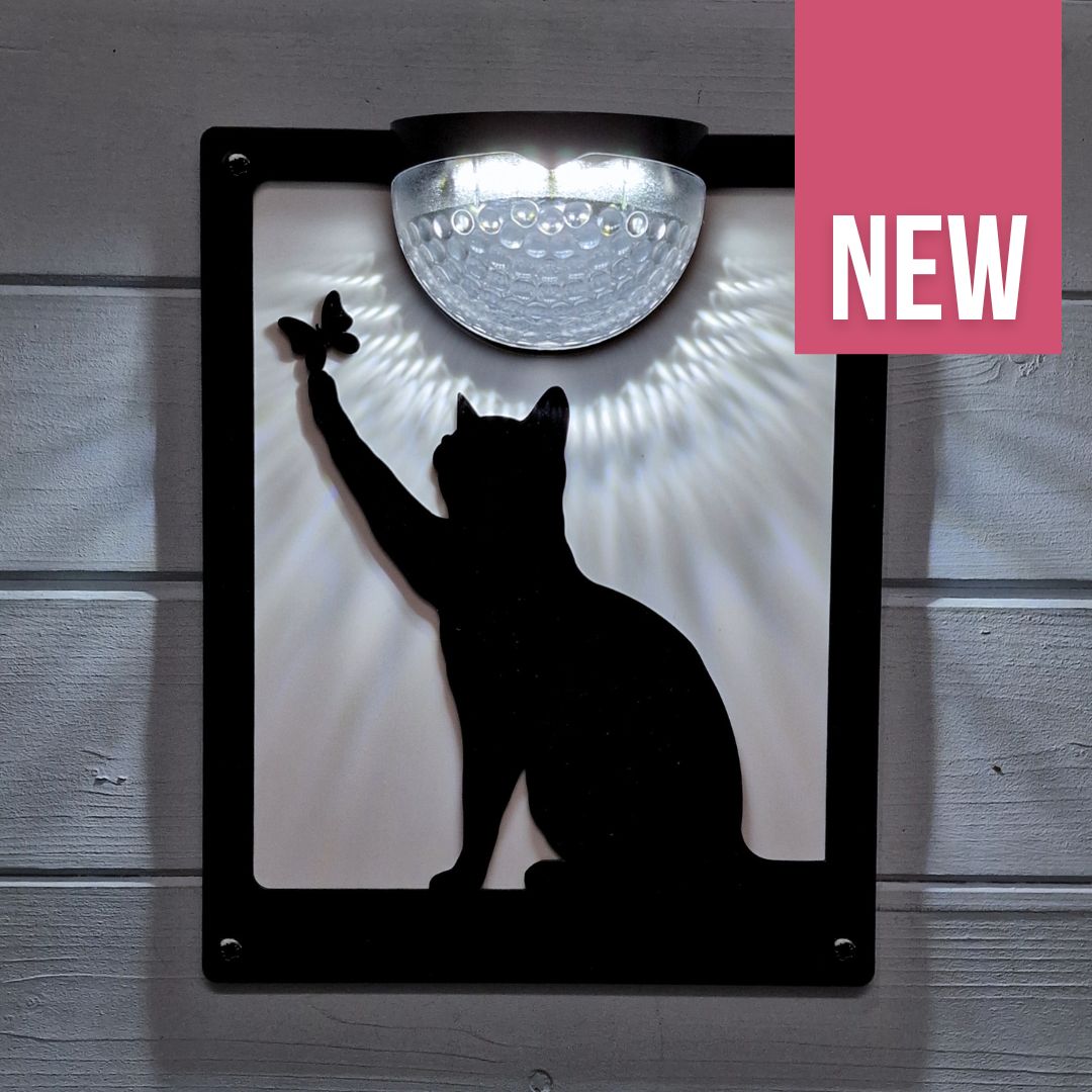 Cat with Butterfly Solar Light Wall Plaque