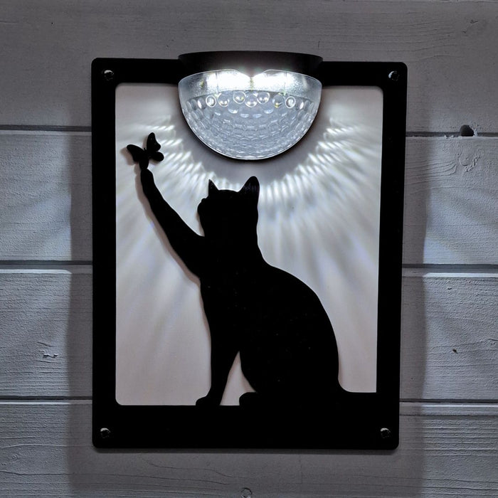 Cat with Butterfly Solar Light Wall Plaque