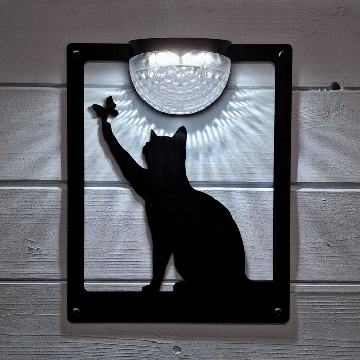 Cat with Butterfly Solar Light Wall Plaque