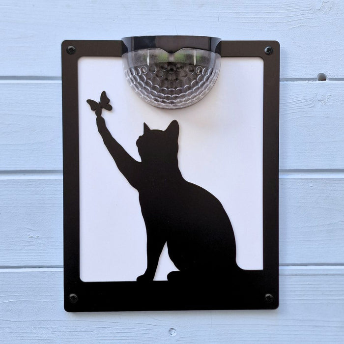 Cat with Butterfly Solar Light Wall Plaque