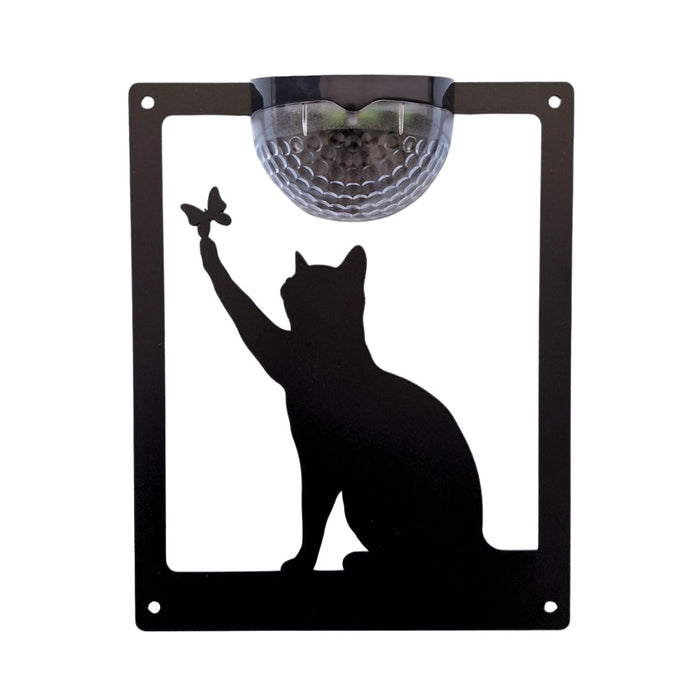 Cat with Butterfly Solar Light Wall Plaque