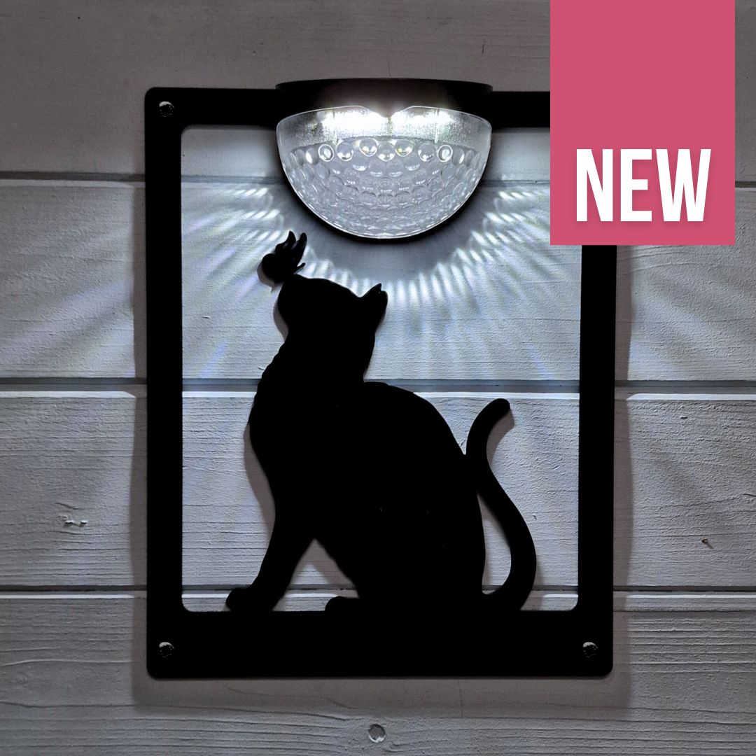 Cat with Butterfly on Nose Solar Light Wall Plaque