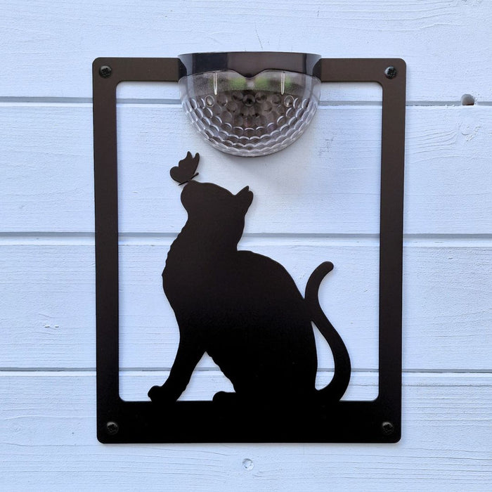 Cat with Butterfly on Nose Solar Light Wall Plaque