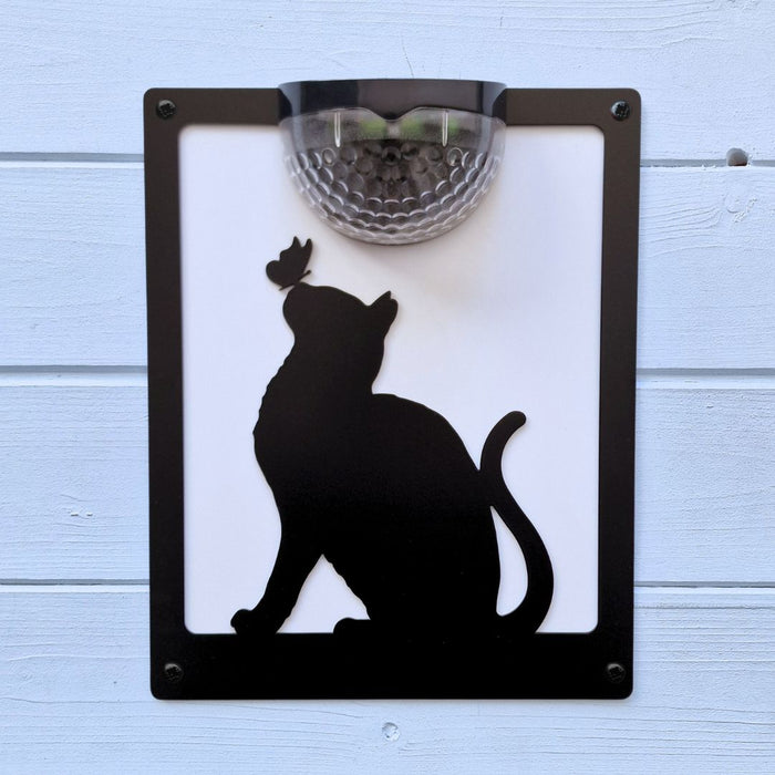 Cat with Butterfly on Nose Solar Light Wall Plaque