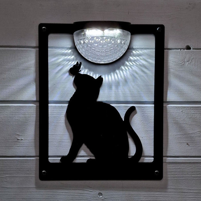 Cat with Butterfly on Nose Solar Light Wall Plaque