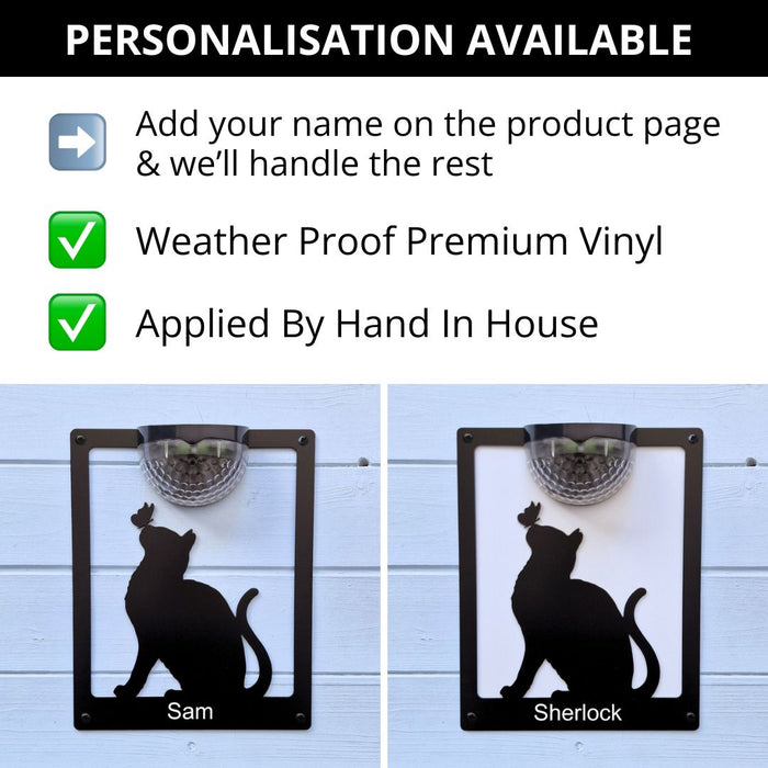 Cat with Butterfly on Nose Solar Light Wall Plaque