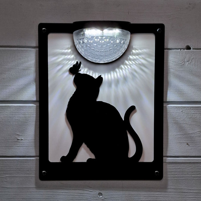 Cat with Butterfly on Nose Solar Light Wall Plaque