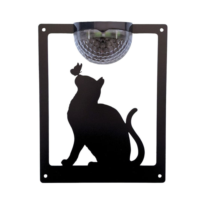 Cat with Butterfly on Nose Solar Light Wall Plaque