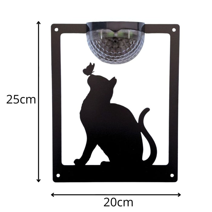 Cat with Butterfly on Nose Solar Light Wall Plaque