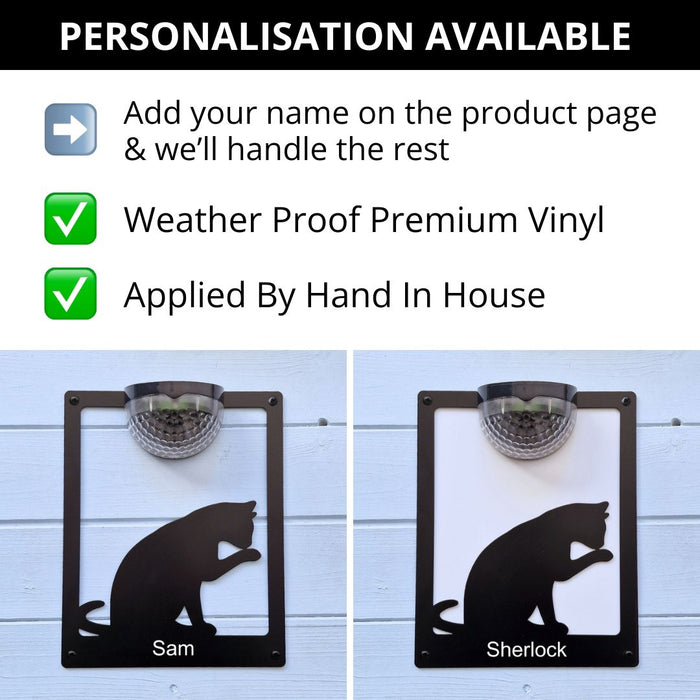 Grooming Cat Solar Light Wall Plaque