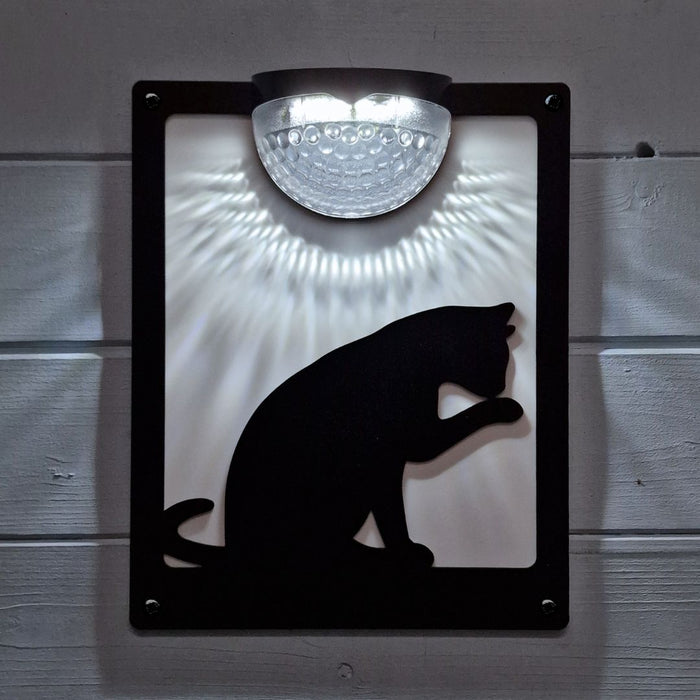 Grooming Cat Solar Light Wall Plaque