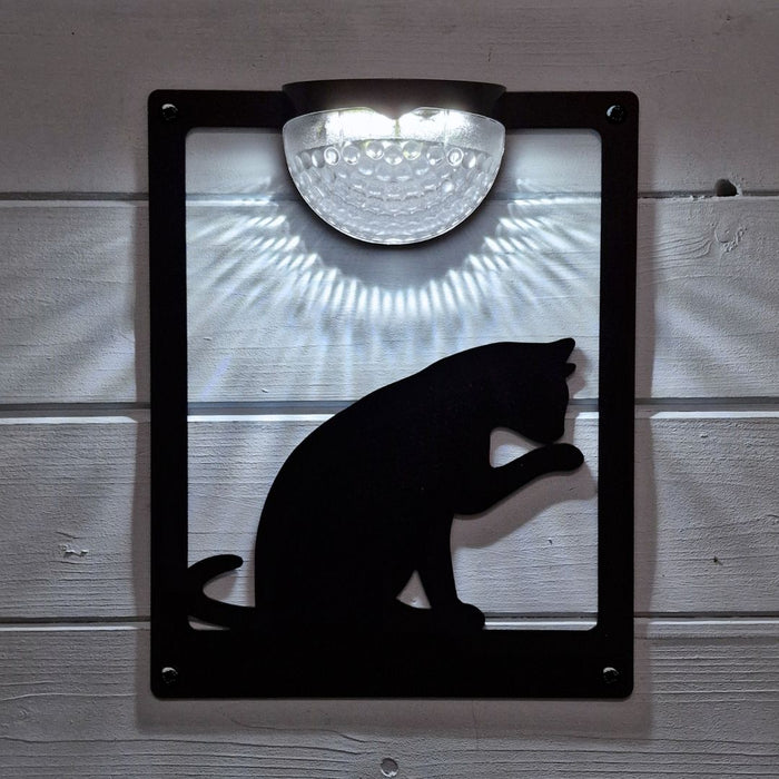 Grooming Cat Solar Light Wall Plaque